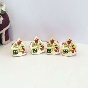 Unique Vintage Hand painted wooden napkin rings